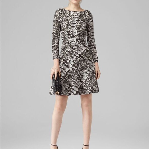 REISS Heidi Snake Print Flared Dress - Picture 1 of 10